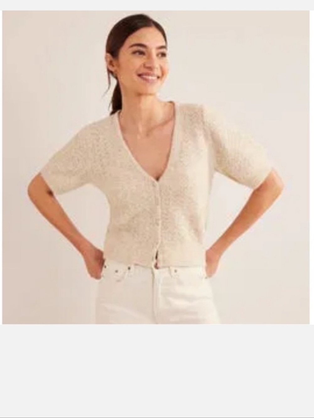 BODEN Wool Blend  Pointelle Cardigan In Oatmeal Melage Color